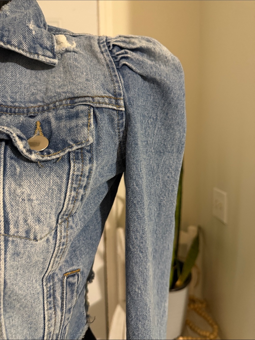 Distressed Light Blue Cropped Denim Jacket - Women's Jean Jacket - Picture 2 of 3
